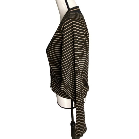 Judy Knapp Crop Cardigan Sweater Black and Metallic Gold Knit Stripe Vintage - Picture 10 of 15